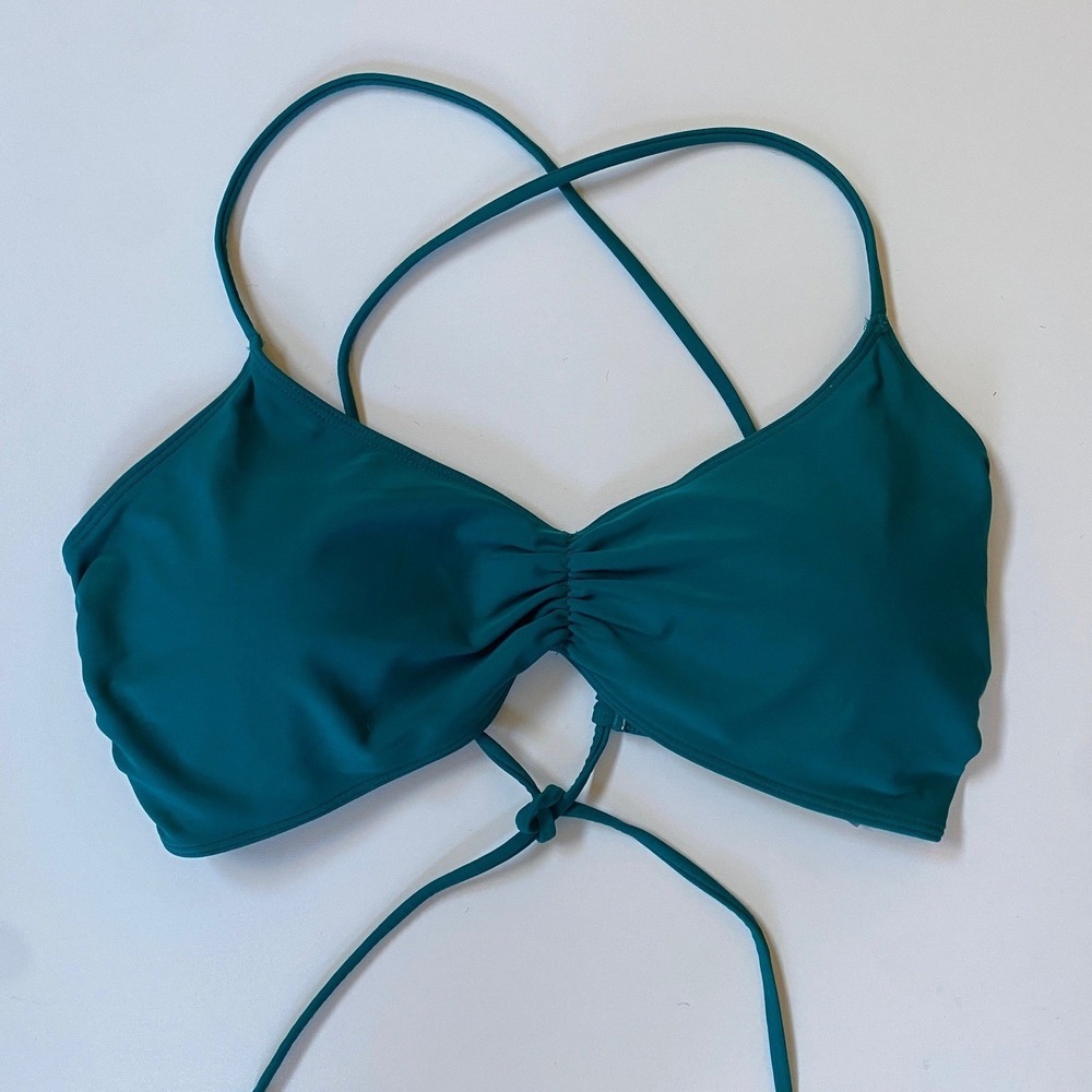Aerie Scoop Bikini Top Dark Teal Green Lace Up Back NWT XL 9299-340